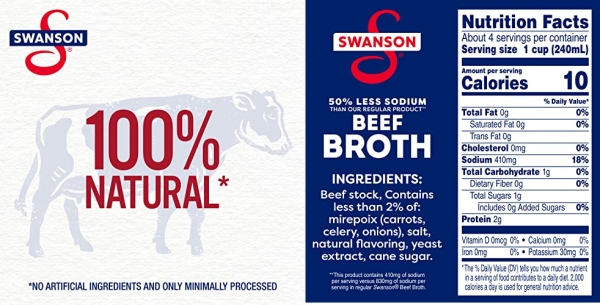 Purchase Swanson 100% Natural, 50% Less Sodium Beef Broth, 32 oz Carton on Amazon.com
