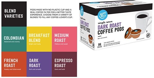 Purchase Amazon Brand - Happy Belly Dark Roast Coffee Pods, Compatible with K-Cup Brewer, 96 Count on Amazon.com