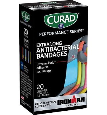 Purchase Curad Performance Series Ironman Extra Long Antibacterial Bandage, Extreme Hold Adhesive Technology, Fabric Bandages, 20 Count at Amazon.com