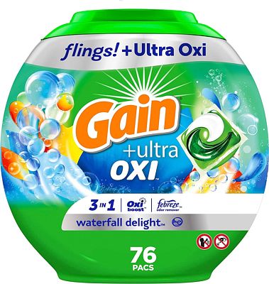 Purchase Gain flings Ultra Oxi Laundry Detergent Pacs 76 Count Waterfall Delight Scent 3-in-1 HE Compatible at Amazon.com