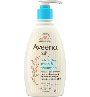 Purchase Aveeno Baby Daily Moisture Gentle Body Wash & Shampoo with Oat Extract, 2-in-1 Baby Bath Wash & Hair Shampoo, Tear- & Paraben-Free for Hair & Sensitive Skin, Lightly Scented, 12 fl. oz at Amazon.com
