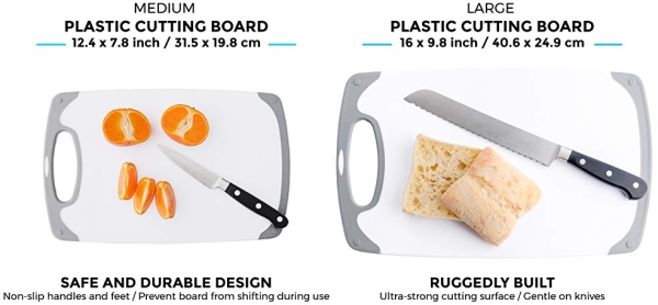 Purchase Freshware Cutting Board Set [Set of 3] Juice Grooves with Easy-Grip Handles, Plastic Chopping Boards for Kitchen on Amazon.com