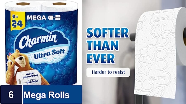 Purchase Charmin Ultra Soft Toilet Paper, 6 Mega Rolls = 24 Regular Rolls on Amazon.com