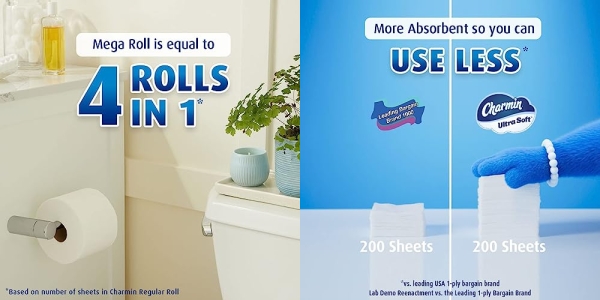Purchase Charmin Ultra Soft Toilet Paper, 6 Mega Rolls = 24 Regular Rolls on Amazon.com