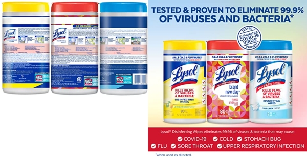 Purchase Lysol Disinfectant Wipes Bundle, Multi-Surface Antibacterial Cleaning Wipes, For Disinfecting & Cleaning, contains x2 Lemon & Lim Blossom (80ct) x1 Crisp Linen (80 Ct) & x1 Mango & Hibiscus (80 Ct) on Amazon.com
