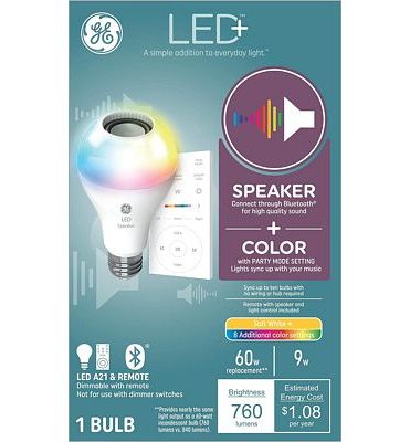 Purchase GE Lighting LED+ Color Changing Speaker LED Light Bulb with Remote, Multicolor + Soft White, A21 Standard Bulb at Amazon.com