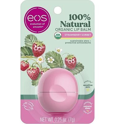 Purchase eos 100% Natural & Organic Lip Balm- Strawberry Sorbet, All-Day Moisture, Dermatologist Recommended for Sensitive Skin, Lip Care Products, 0.25 oz at Amazon.com