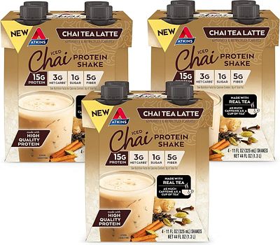 Purchase Atkins Chai Tea Latte Protein Shake, 15g Protein, Low Glycemic, 3g Net Carb, 1g Sugar, Keto Friendly at Amazon.com
