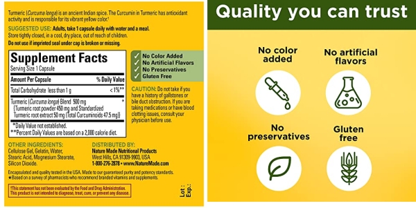 Purchase Nature Made Turmeric Curcumin 500 mg, Herbal Supplement for Antioxidant Support, 60 Capsules, 60 Day Supply on Amazon.com