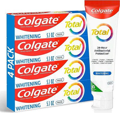 Purchase Colgate Total Whitening Toothpaste, Freshens Breath, Whitens Teeth, Mint Flavor, 4 Pack, 5.1 Oz Tubes at Amazon.com