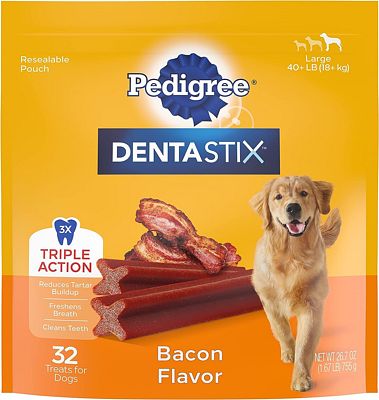 Purchase PEDIGREE DENTASTIX Large Dog Dental Treats Bacon Flavor Dental Bones, 1.72 lb. Pack (32 Treats) at Amazon.com