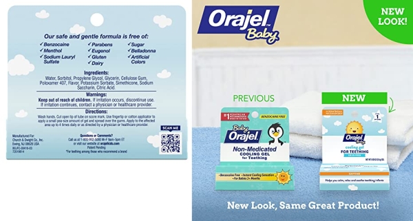 Purchase Orajel Baby Daytime Cooling Gel for Teething, Drug-Free, 1 Pediatrician Recommended Brand for Teething*, One .33oz Tube on Amazon.com