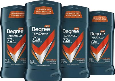 Purchase Degree Men Advanced Antiperspirant Deodorant Adventure 72-Hour Sweat and Odor Protection Antiperspirant For Men With MotionSense Technology 2.7 oz (Pack of 4) at Amazon.com