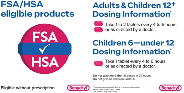 Purchase Benadryl Ultratabs Antihistamine Allergy Relief Tablets, Diphenhydramine HCl 25mg, 100 ct on Amazon.com