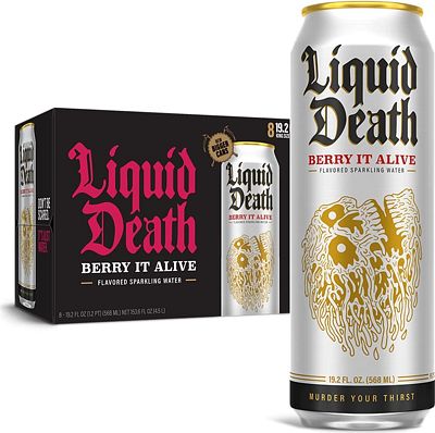 Purchase Liquid Death Flavored Sparkling Water with Agave, Berry It Alive, 19.2 oz King Size Cans (8-Pack) at Amazon.com