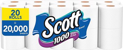 Purchase Scott 1000 Toilet Paper, 20 Regular Rolls, Septic-Safe, 1-Ply Toilet Tissue at Amazon.com