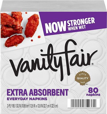 Purchase Vanity Fair Extra Absorbent Paper Napkins, 80 2-Ply Disposable Napkins for Messy Meals at Amazon.com