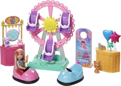 Purchase Barbie Club Chelsea Carnival Playset with Blonde Small Doll, Pet & Accessories, Spinning Ferris Wheel, Bumper Cars & More at Amazon.com