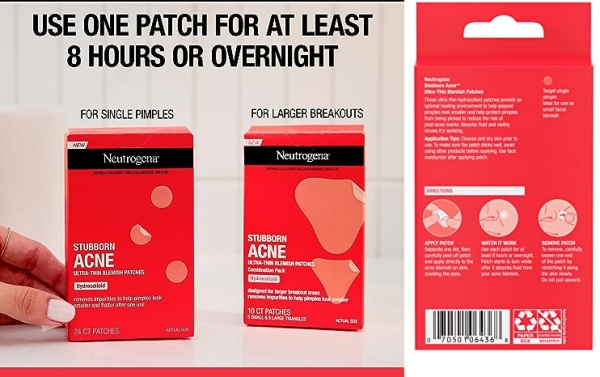 Purchase Neutrogena Stubborn Acne Pimple Patches, Acne Treatment for Face, Ultra-Thin Hydrocolloid Spot Stickers Provide Optimal Healing for Pimples, 24 Patches on Amazon.com