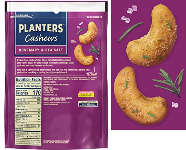 Purchase PLANTERS Cashews Rosemary & Sea Salt, Party Snacks, 5 Oz Bag on Amazon.com
