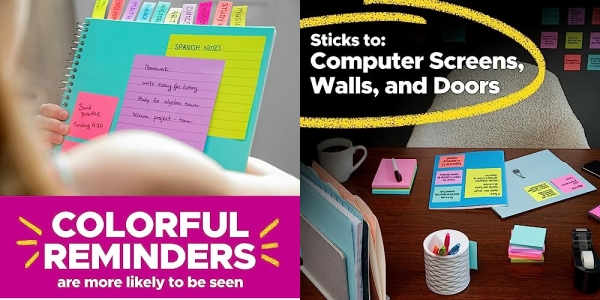 Purchase Post-it Super Sticky Notes, 3x3 in, 3 Pads, 2x the Sticking Power, Bright Colors (Orange, Pink, Green), Recyclable on Amazon.com
