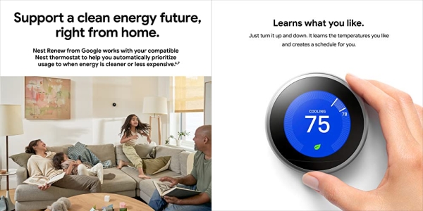Purchase Google, Nest Learning Thermostat, 3rd Gen, Smart Thermostat, Stainless Steel, Works With Alexa on Amazon.com