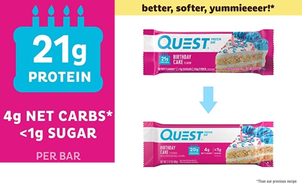 Purchase Quest Nutrition Birthday Cake Protein Bar, High Protein, Low Carb, Gluten Free, Keto Friendly, 12 Count on Amazon.com