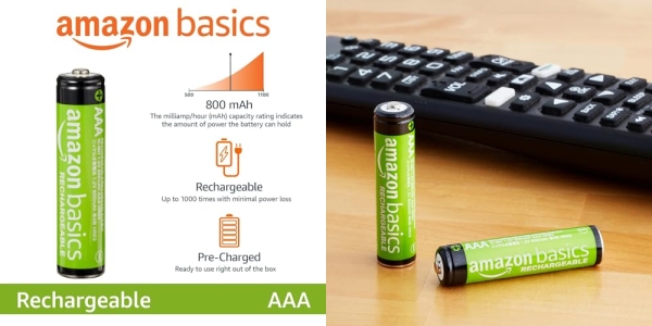 Purchase AmazonBasics AAA Rechargeable Batteries, Pre-charged - Pack of 12 on Amazon.com