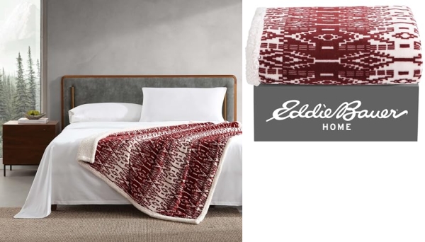 Purchase Eddie Bauer, Ultra-Plush Collection, Throw Blanket-Reversible Sherpa Fleece Cover, San Juan Red Clay on Amazon.com