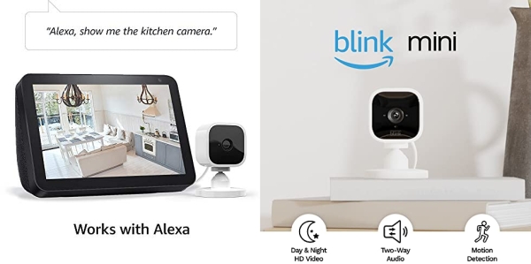 Purchase Blink Mini Compact indoor plug-in smart security camera, 1080 HD video, motion detection, night vision, Works with Alexa 1 camera on Amazon.com