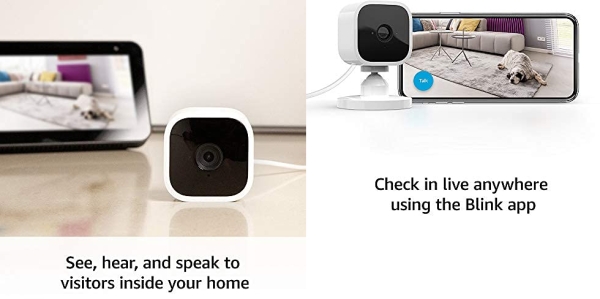 Purchase Blink Mini Compact indoor plug-in smart security camera, 1080 HD video, motion detection, night vision, Works with Alexa 1 camera on Amazon.com