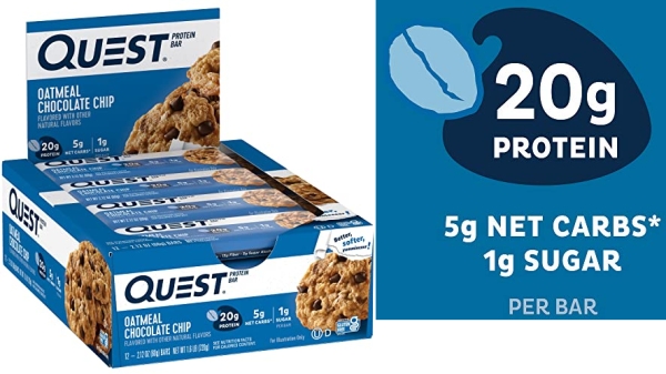Purchase Quest Nutrition Oatmeal Chocolate Chip Protein Bar, High Protein, Low Carb, Gluten Free, Keto Friendly, 12 Count on Amazon.com