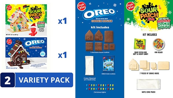 Purchase Create-A-Treat OREO Holiday Cookie House Kit and SOUR PATCH KIDS Holiday Cookie House Kit, Holiday Cookie House Decorating Kit Variety Pack, 2 Pack on Amazon.com