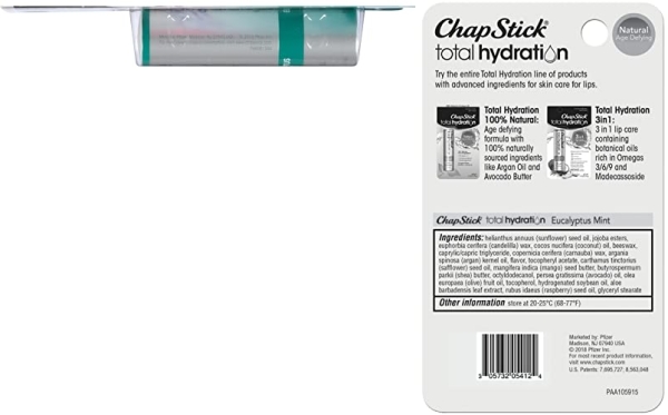 Purchase ChapStick Total Hydration (Eucalyptus Mint Flavor, 0.12 Ounce) Flavored Lip Balm Tube, Natural Age Defying Lip Care, Clinically Proven on Amazon.com