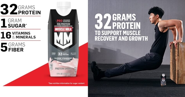 Purchase Muscle Milk Pro Advanced Nutrition Protein Shake, Slammin' Strawberry, 11 Fl Oz Carton, 12 Pack, 32g Protein, Recovery on Amazon.com