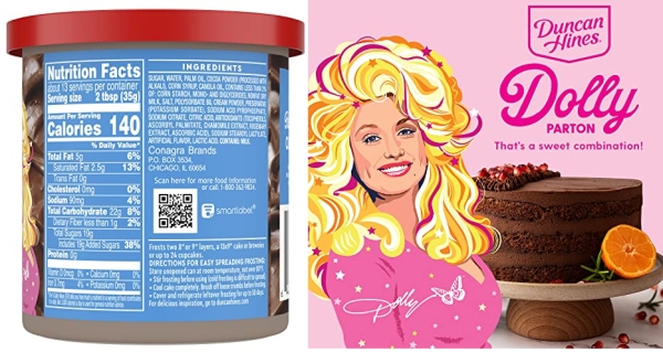 Purchase Duncan Hines Dolly Parton's Favorite Chocolate Buttercream Flavored Cake Frosting, 16 oz. on Amazon.com