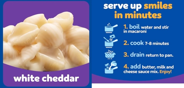 Purchase Kraft White Cheddar Macaroni & Cheese Dinner with Pasta Shells (7.3 oz Box) on Amazon.com