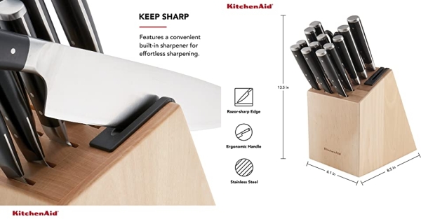 Purchase KitchenAid Gourmet 14 Piece Forged Triple Rivet Knife Block Set, Birchwood on Amazon.com