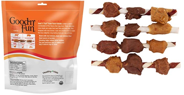 Purchase Good 'n' Fun Triple Flavor Kabobs 18 Count, Rawhide Snack For All Dogs on Amazon.com