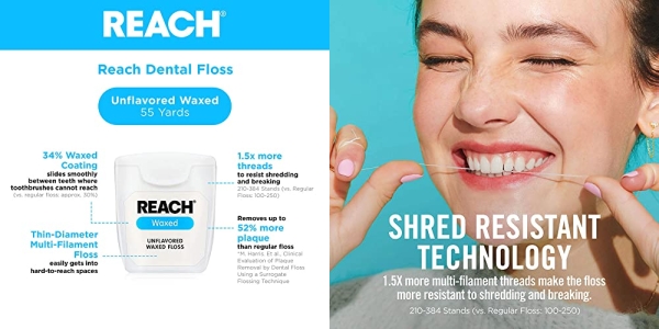 Purchase Reach Unflavored Waxed Dental Floss, Unflavored on Amazon.com
