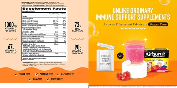 Purchase Airborne 1000mg Vitamin C with Zinc, SUGAR FREE Effervescent Tablets, Very Berry Flavor on Amazon.com