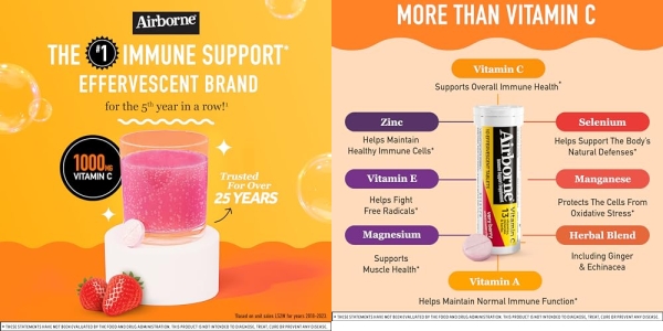 Purchase Airborne 1000mg Vitamin C with Zinc, SUGAR FREE Effervescent Tablets, Very Berry Flavor on Amazon.com