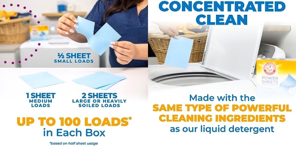 Purchase Arm & Hammer Power Sheets Laundry Detergent, Fresh Linen 50ct, up to 100 Small Loads on Amazon.com
