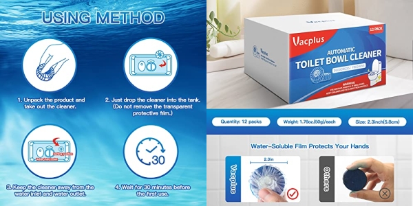 Purchase Vacplus Automatic Toilet Bowl Cleaner Tablets, Bathroom Toilet Tank Cleaner (12 PACK) on Amazon.com