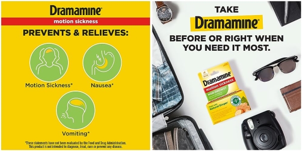 Purchase Dramamine Motion Sickness Non-Drowsy, 18 Count on Amazon.com