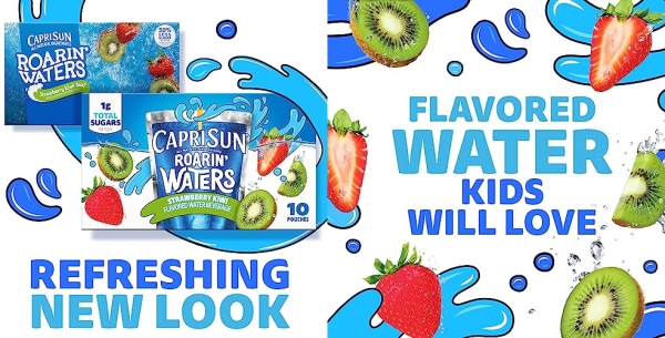Purchase Capri Sun Roarin' Waters Strawberry Kiwi Surf Naturally Flavored Water Kids Beverage (40 ct Pack, 4 Boxes of 10 Pouches) on Amazon.com