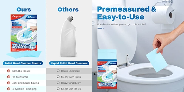 Purchase Vacplus Toilet Bowl Cleaners - Eco - Friendly 60 Sheets Toilet Bowl Cleaner Strips on Amazon.com