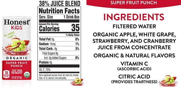 Purchase Honest Kids Super Fruit Punch, Organic Juice Drink, 6 Fl oz Juice Boxes, Pack Of 40, Fruit Punch, 6 Fl Oz (Pack of 40) on Amazon.com