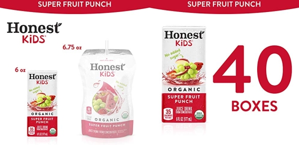 Purchase Honest Kids Super Fruit Punch, Organic Juice Drink, 6 Fl oz Juice Boxes, Pack Of 40, Fruit Punch, 6 Fl Oz (Pack of 40) on Amazon.com