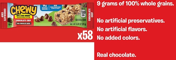 Purchase Quaker Chewy 25% Less Sugar Granola Bars, Chocolate Chip (58 Bars) on Amazon.com